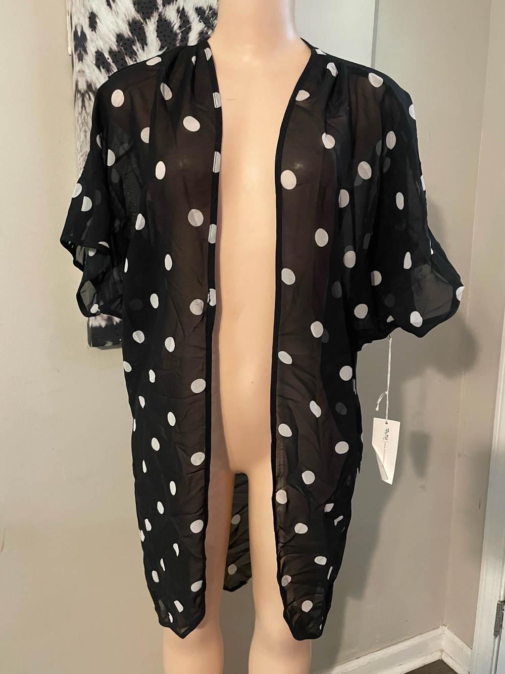 Polka Dot Ruana sheer black chiffon fabric polka dot Kimono New Truth Vintage s